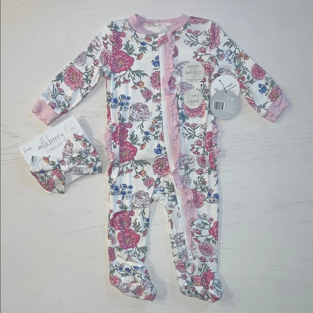Milkberry Floral Footie Headband Set 0-3 3-6 months